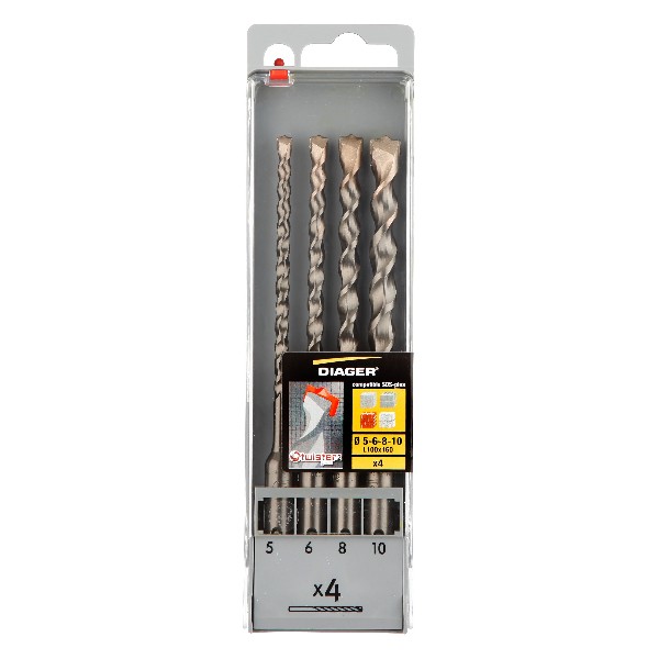 Bộ mũi khoan bê tông Twister Plus DIAGER 100C, 4 chi tiết, dài 160mm, Ø5-10mm