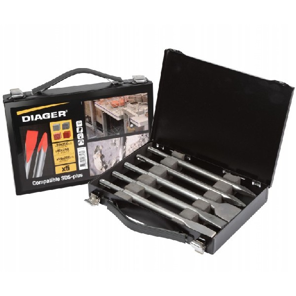 Bộ mũi đục 5 chi tiết SDS-Plus DIAGER 111C, 2 mũi đục nhọn, 3 mũi đục dẹt thumbnail 2