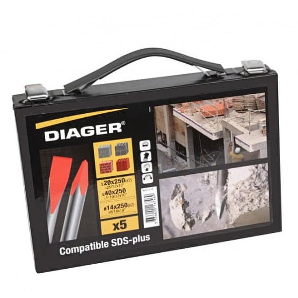 Bộ mũi đục 5 chi tiết SDS-Plus DIAGER 111C, 2 mũi đục nhọn, 3 mũi đục dẹt thumbnail 3