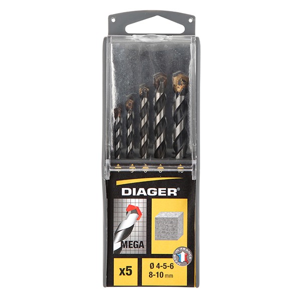 Bộ mũi khoan bê tông DIAGER Mega 211C, 5 mũi, size  Ø4-10mm, chuôi trụ