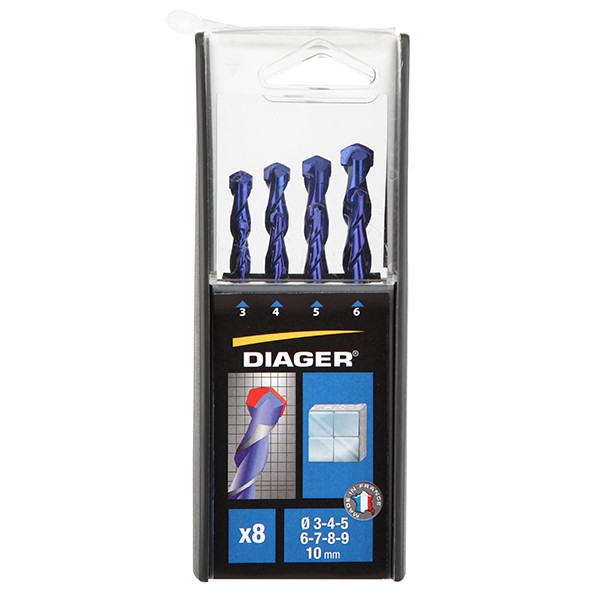 Bộ mũi khoan gạch men, gốm DIAGER Ceramik 239B, 8 mũi, size Ø3-10mm, chuôi trụ