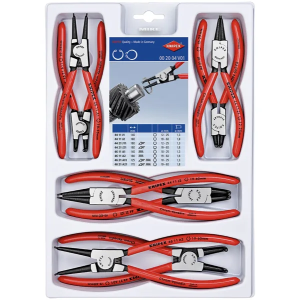 Bộ kìm phe 8 cây KNIPEX 00 20 04 V01 trong ngoài, cong thẳng Ø 10-60 mm