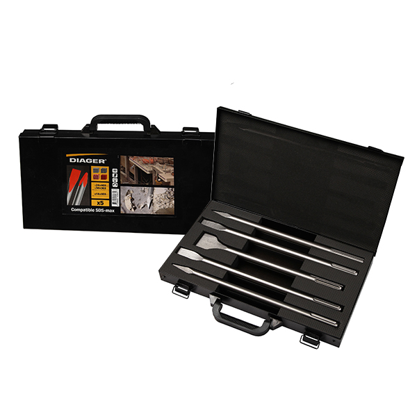 Bộ mũi đục SDS-Max DIAGER 315C, gồm 5 mũi đục nhọn và dẹt