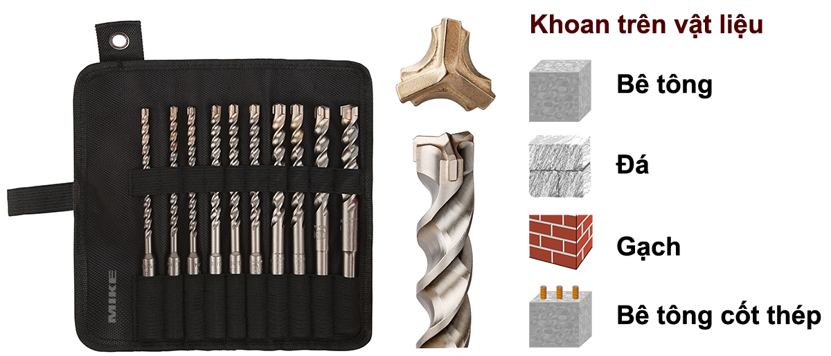 Bộ mũi khoan bê tông cốt thép Booster Plus DIAGER 072B gồm 10 mũi Ø6 đến Ø14mm, chiều dài 160mm, chuôi SDS-Plus