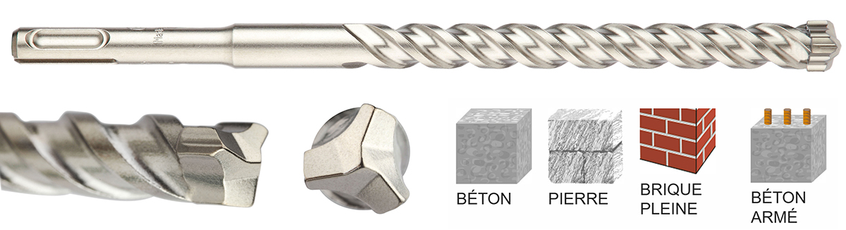 Bộ 5 mũi khoan bê tông ROCKFASTER DIAGER 1004A, mũi khoan búa 3 và 6 lưỡi cắt, chuôi SDS-Plus