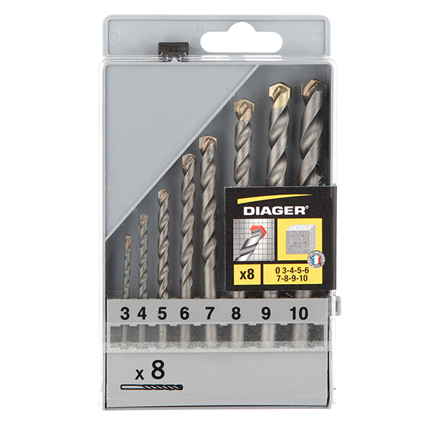 Bộ mũi khoan bê tông DIAGER Flash 250C, 8 chi tiết, size Ø3-10mm