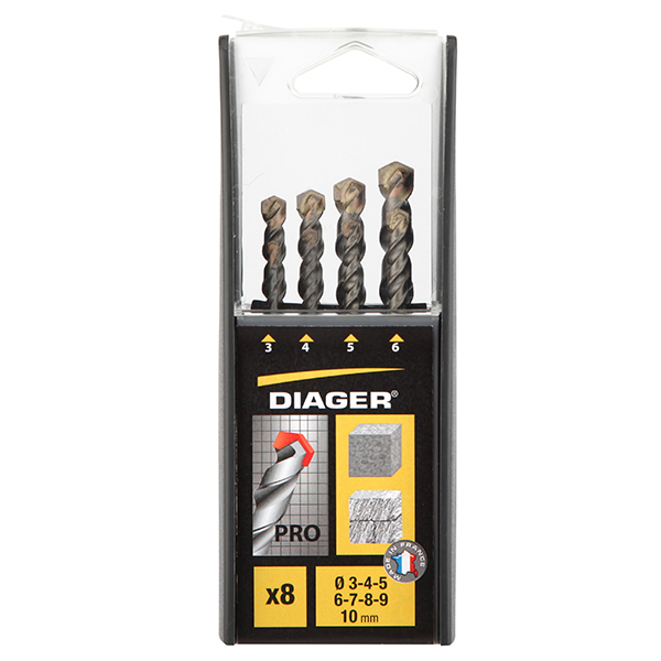 Bộ mũi khoan bê tông DIAGER Pro 299B, 8 chi tiết, size Ø3-10mm