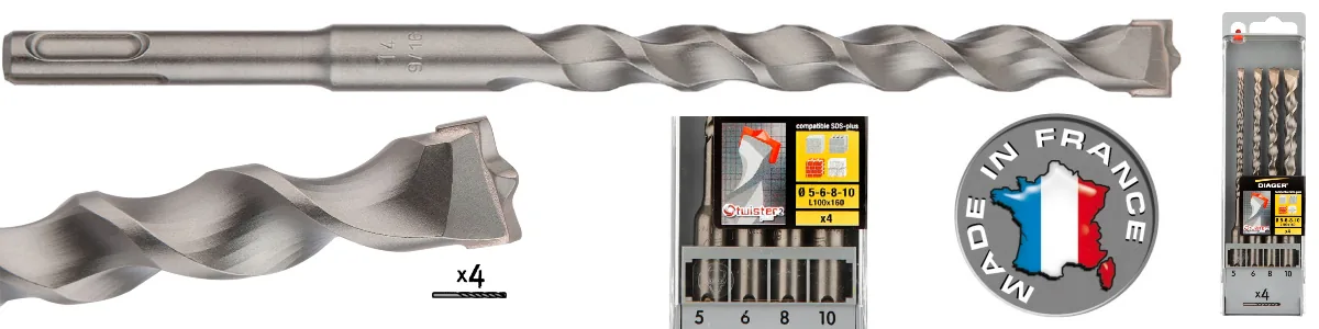 bộ mũi khoan bê tông Diager 100C 4 mũi 5 6 8 10mm SDS Plus dài 160mm