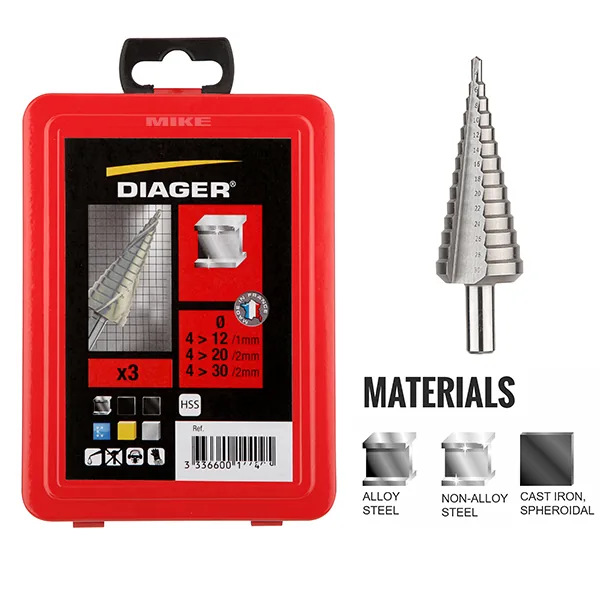 Step drilling bit set DIAGER 513C, 3 pieces, size 4-30mm, HSS material thumbnail 2