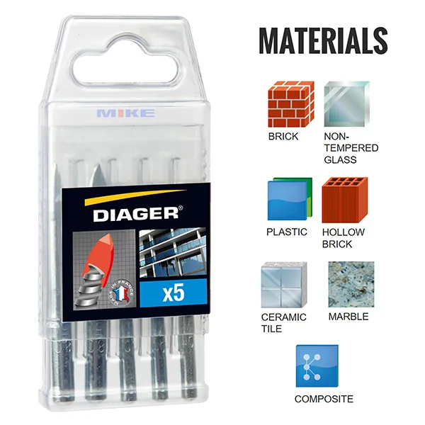 Bộ mũi khoan kính, gạch men DIAGER 408C, 5 chi tiết, size Ø6-8mm thumbnail 2