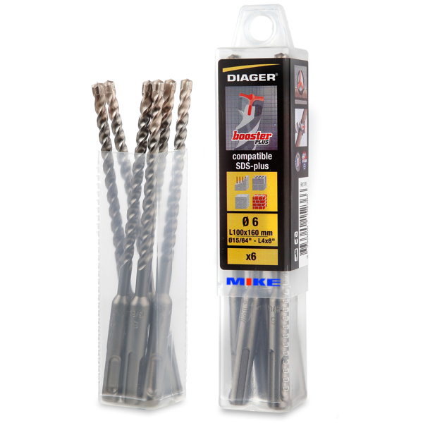 Hộp 6 mũi khoan bê tông DIAGER 157K chuôi SDS Plus, xuyên cốt