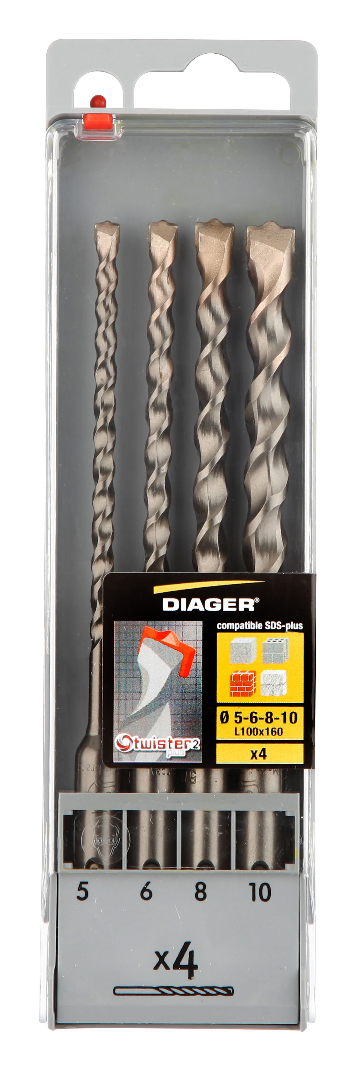 Bộ mũi khoan bê tông Twister Plus DIAGER 100C, 4 chi tiết, dài 160mm, Ø5-10mm thumbnail 2